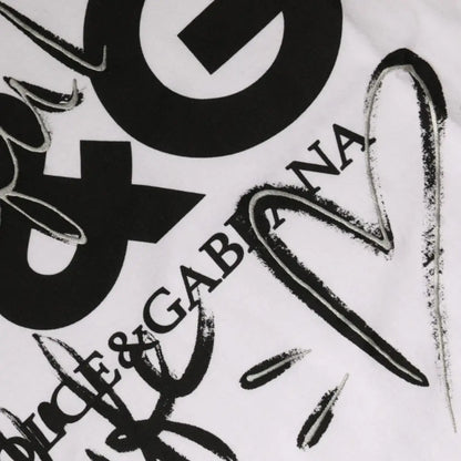 Dolce & Gabbana White Cotton Logo Print Round Neck T-shirt