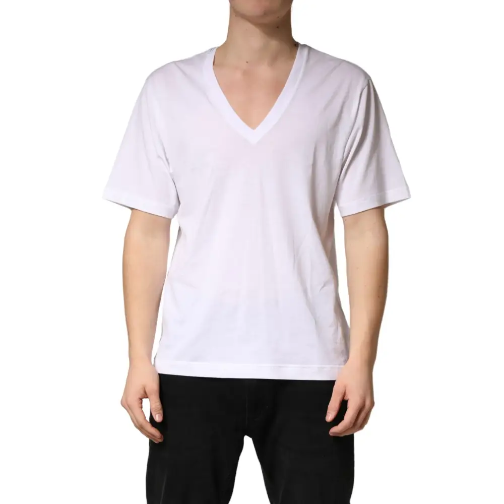 Dolce & Gabbana white cotton plain V-neck short-sleeved t-shirt for men