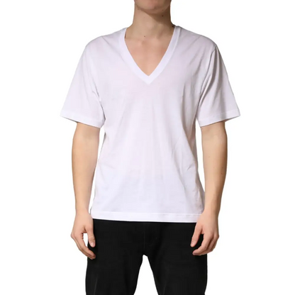 Dolce & Gabbana white cotton plain v-neck short-sleeved t-shirt