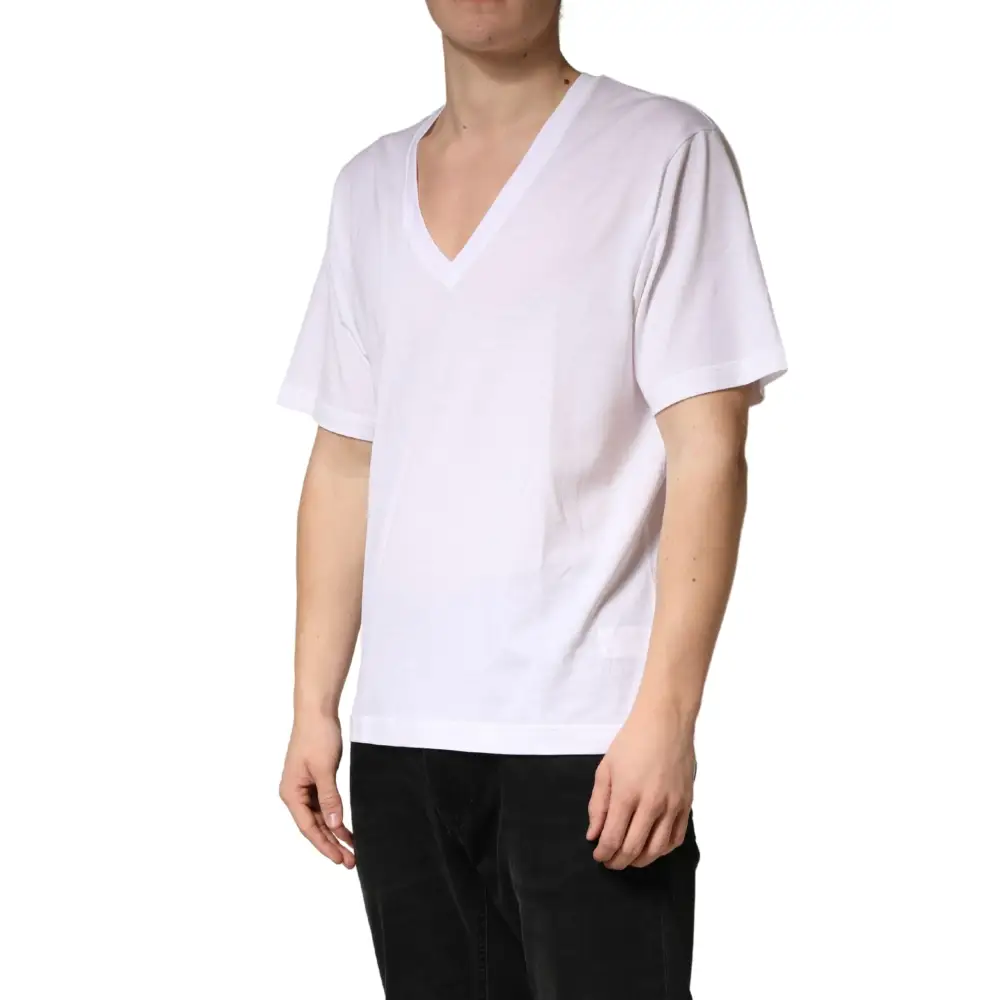 Dolce & Gabbana white cotton plain v-neck short-sleeved t-shirt