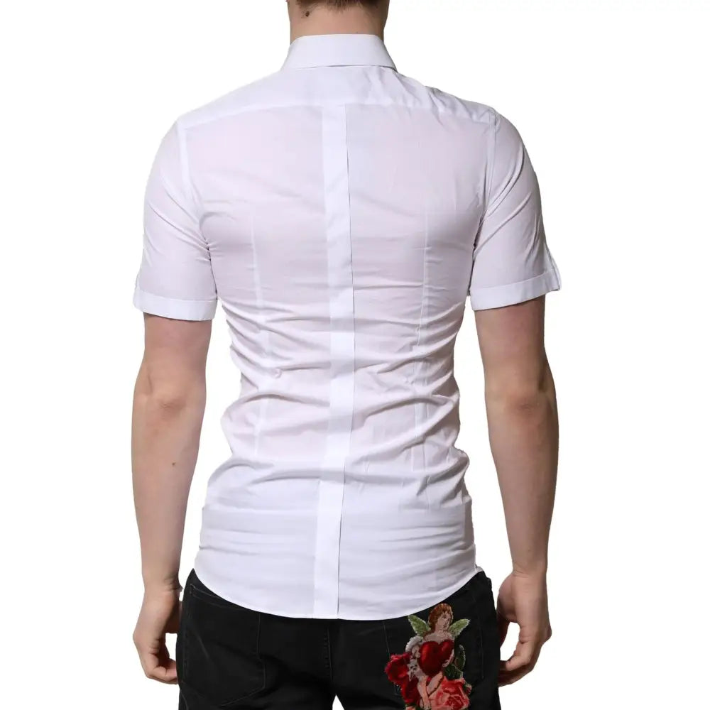 Dolce & Gabbana White Cotton Short Sleeves GOLD Casual Shirt