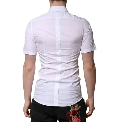 Dolce & Gabbana White Cotton Short Sleeves GOLD Casual Shirt