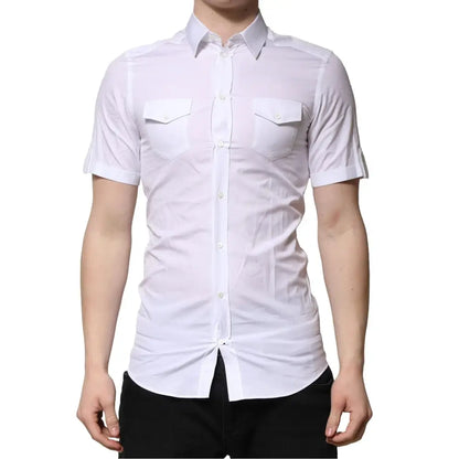 Dolce & Gabbana White Cotton Short Sleeves GOLD Casual Shirt