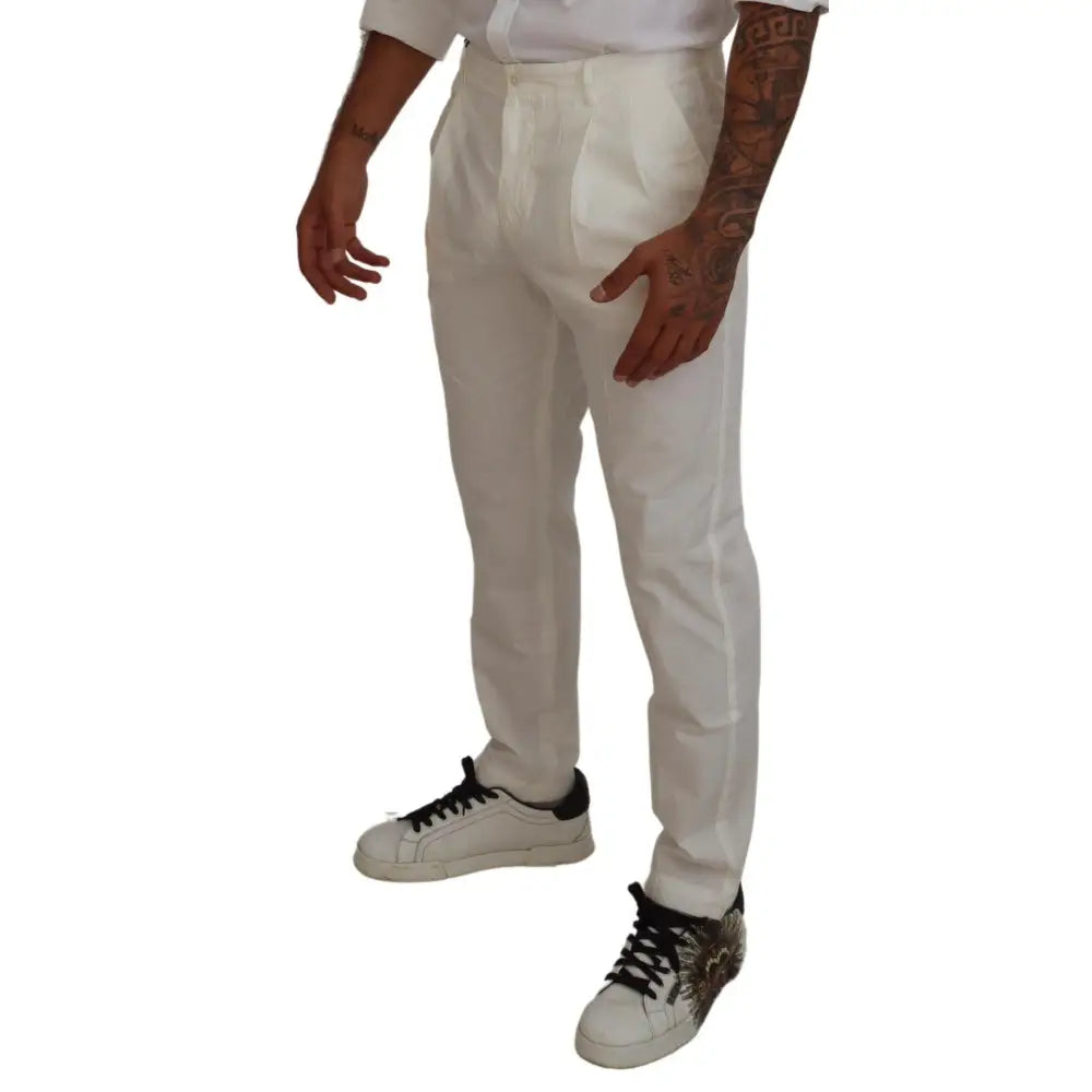 Dolce & Gabbana White Cotton Skinny Chino Pants