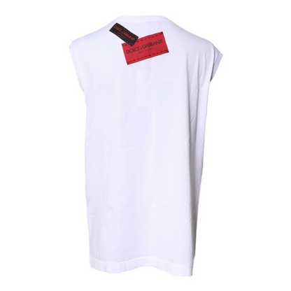 Dolce & Gabbana White Floral Graphic Print Sleeveless Tank Top - T-shirts