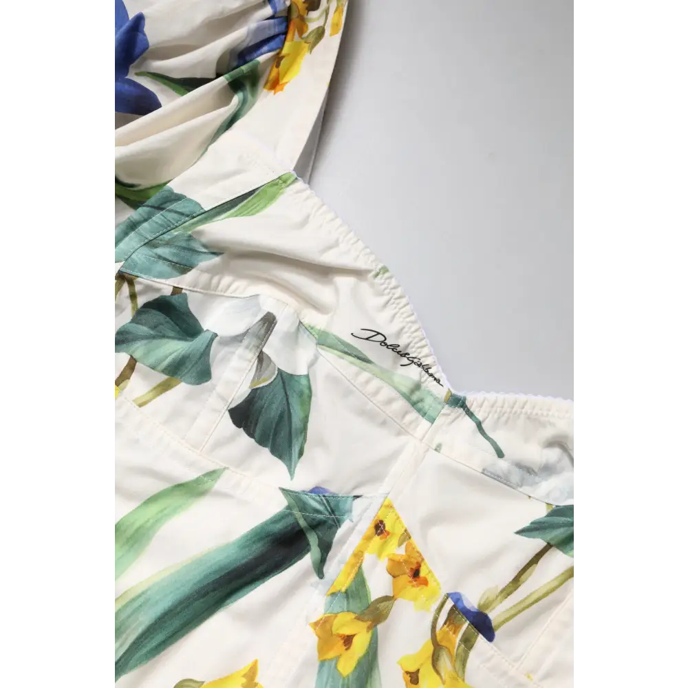 Dolce & Gabbana White Floral Puff Sleeves Crop Blouse Top - Bluser