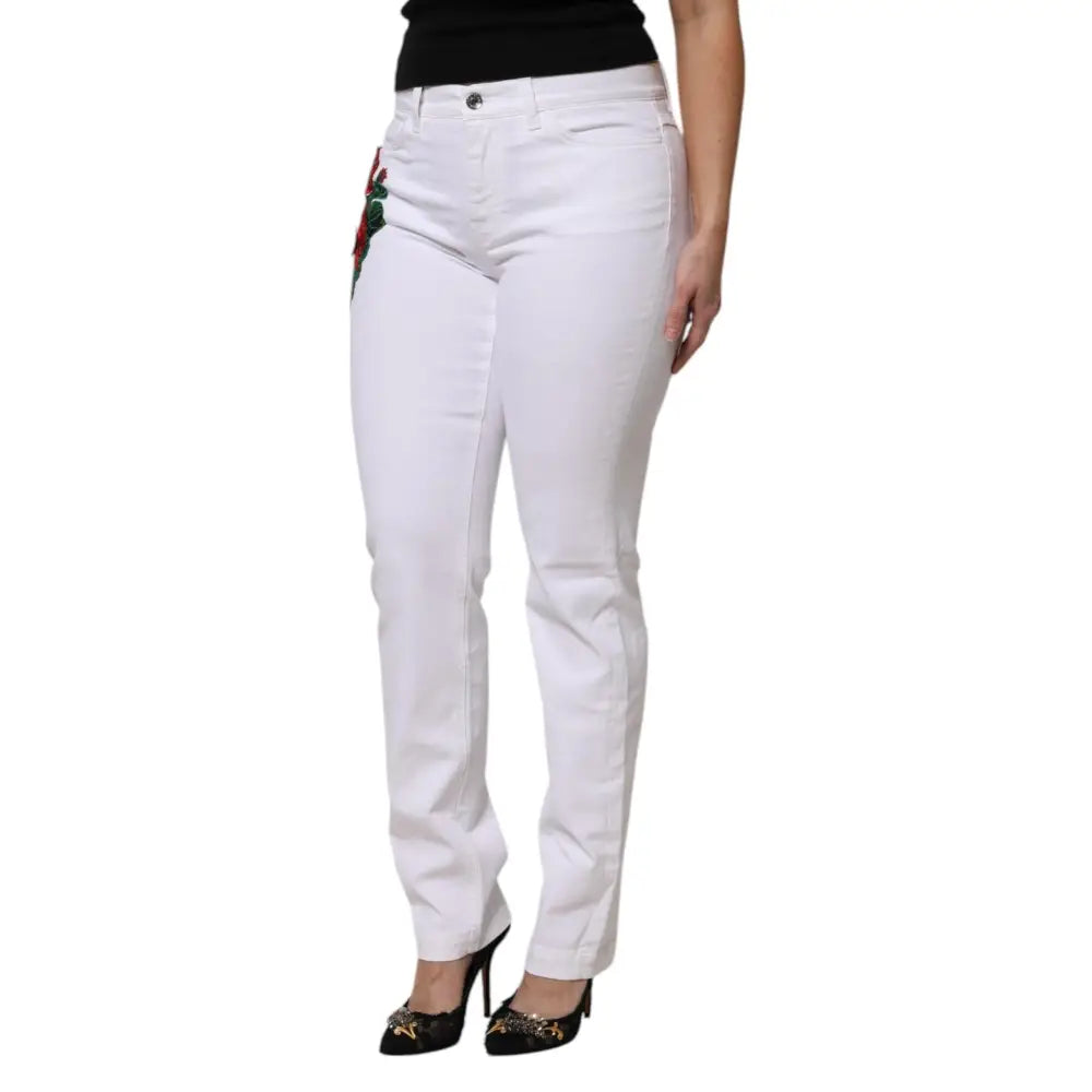 Dolce & Gabbana White Floral Sequined GIRLY Denim Jeans
