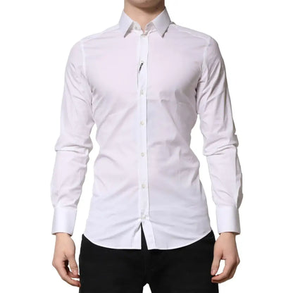 Dolce & Gabbana White GOLD Cotton Men Dress Formal Shirt
