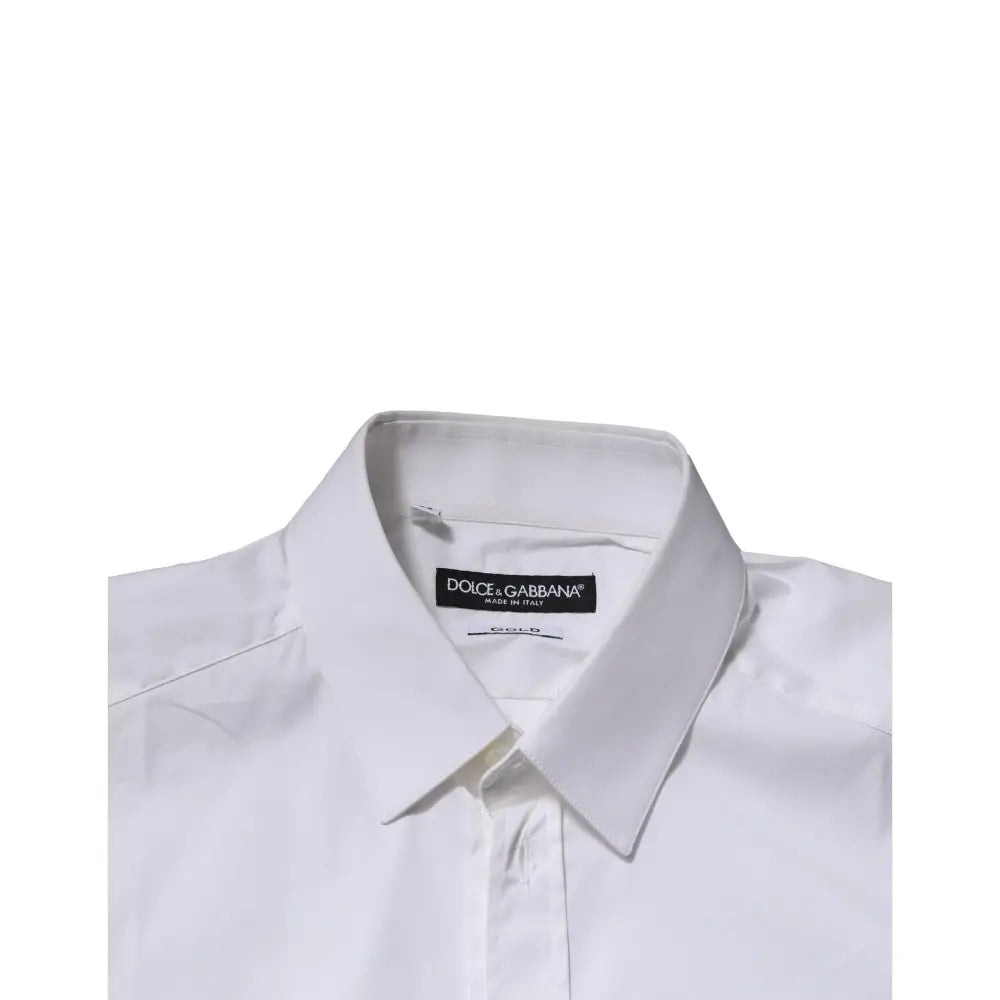 Dolce & Gabbana White GOLD Cotton Men Dress Formal Shirt
