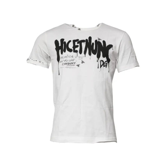 Dolce & Gabbana White Graphic Print Cotton Crew Neck T-shirt