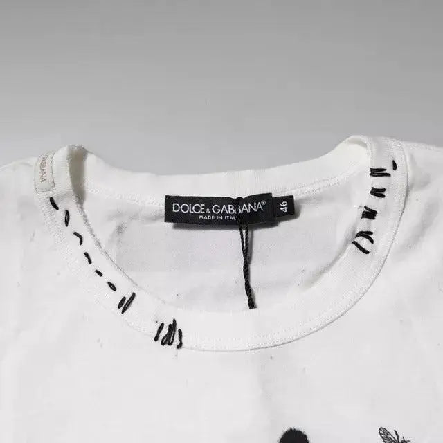 Dolce & Gabbana White Graphic Print Cotton Crew Neck T-shirt
