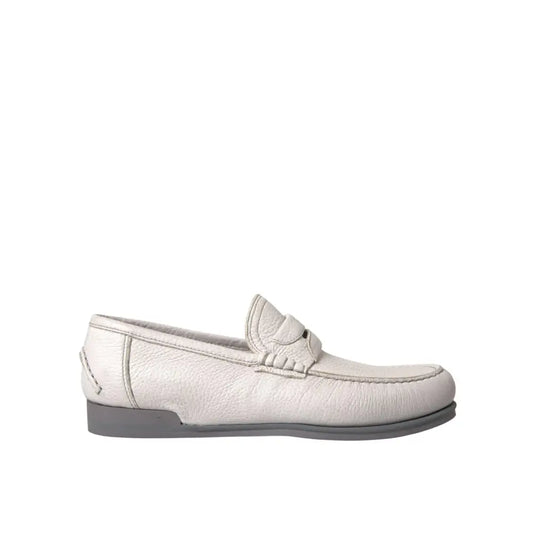 Dolce & Gabbana White Gray Leather Slip Mocassin Shoes Loafer