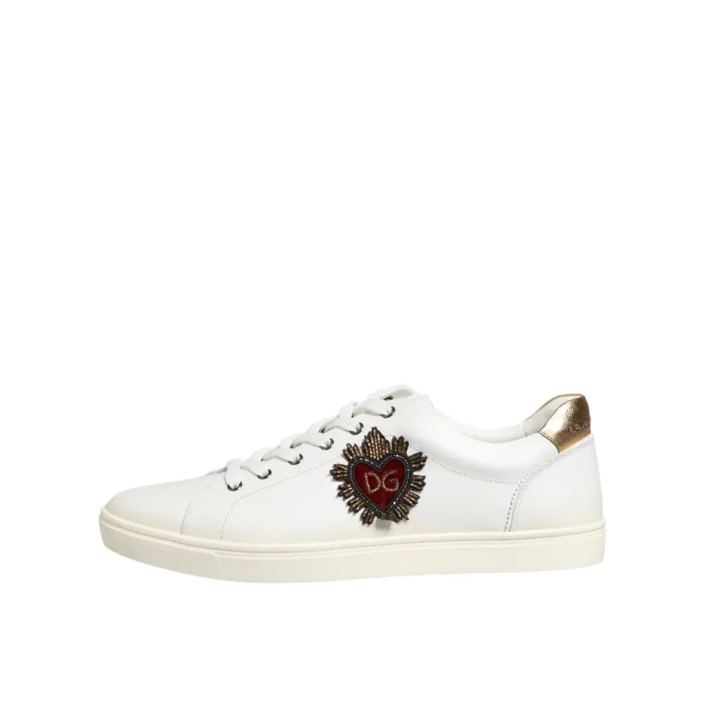 Dolce & Gabbana White Heart Embellished Sneakers Shoes