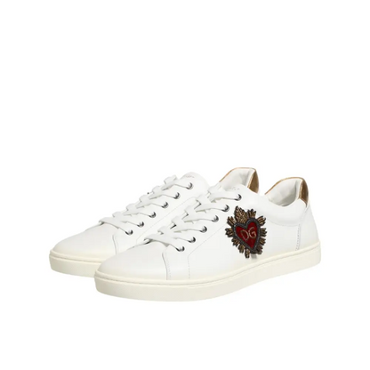 Dolce & Gabbana White Heart Embellished Sneakers Shoes