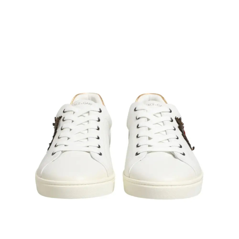 Dolce & Gabbana White Heart Embellished Sneakers Shoes