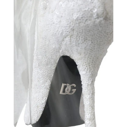 Dolce & Gabbana hvidt pailletteret kjole med sort for og sølv-logo