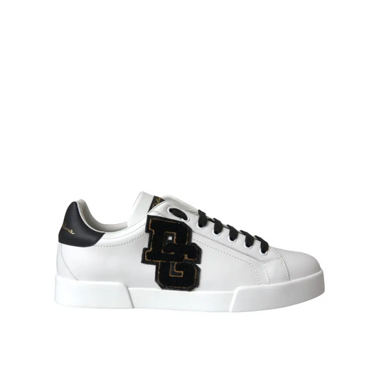 Dolce & Gabbana White Leather DG Logo Casual Low Top Sneakers Shoes - Sneakers