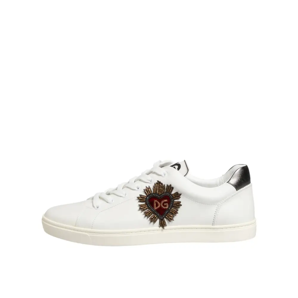 Hvid læder Dolce & Gabbana sneakers med hjerteemblem, 100% originale brands