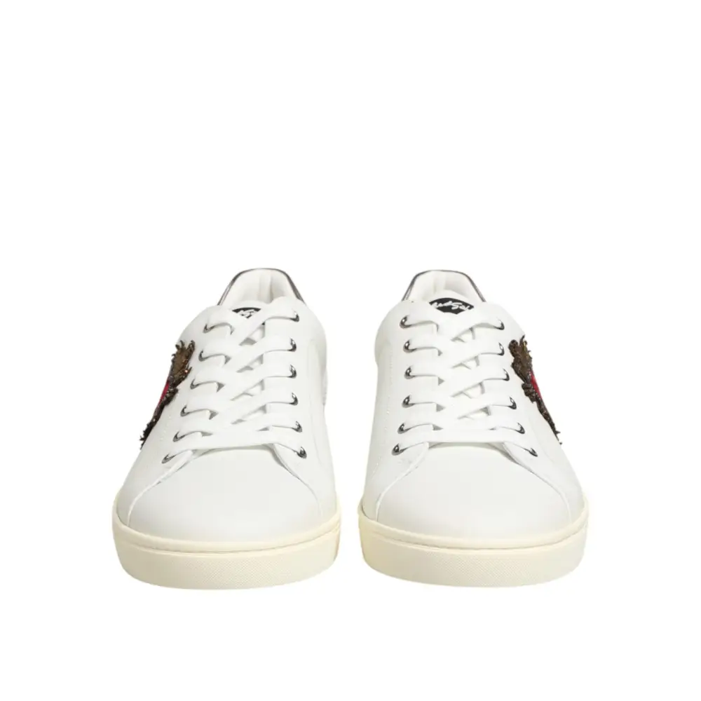 Hvide Dolce & Gabbana sneakers med løvebroderi og hjerte-detaljer, 100% originale brands