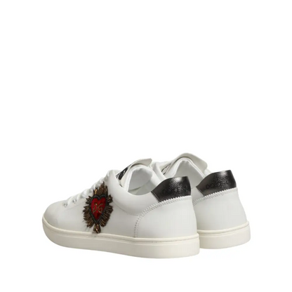 Dolce & Gabbana hvide lædersko med rødt hjerte, outlet mærkevarer, spar 30-70%