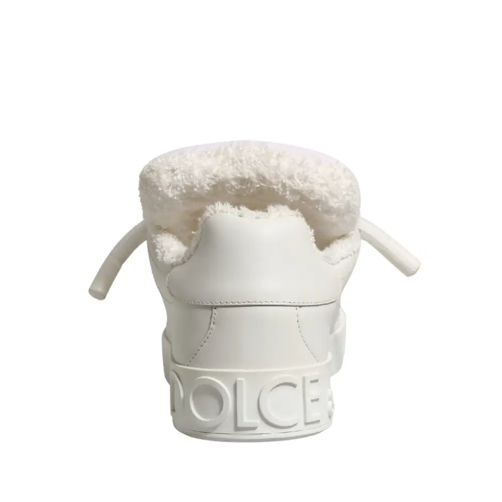 Dolce & Gabbana White Leather Shearling Fur Low Top Sneakers Shoes - Sneakers