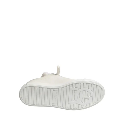 Dolce & Gabbana White Leather Shearling Fur Low Top Sneakers Shoes - Sneakers