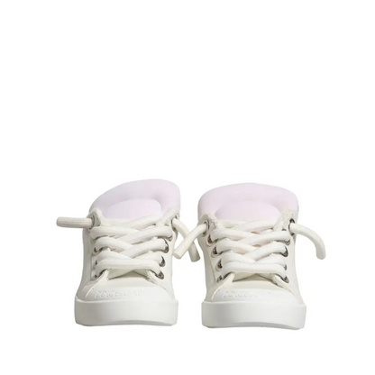 Dolce & Gabbana White Leather Shearling Fur Low Top Sneakers Shoes - Sneakers