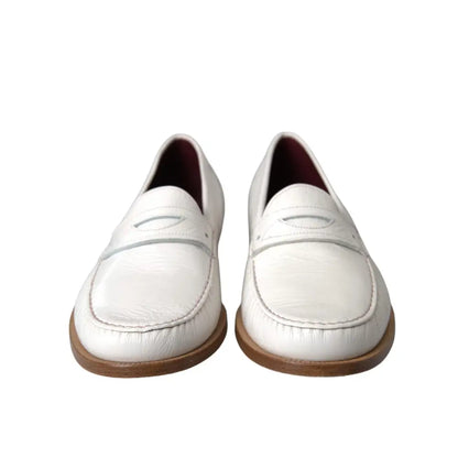Dolce & Gabbana White Leather Slip On Mocassin Loafers Shoes