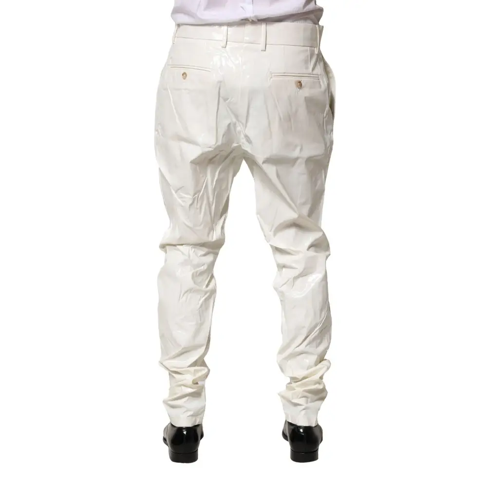 Dolce & Gabbana hvide blanke latex bukser med guldknapper, outlet mærkevarer