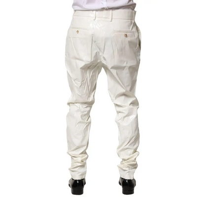 Dolce & Gabbana hvide blanke latex bukser med guldknapper, outlet mærkevarer