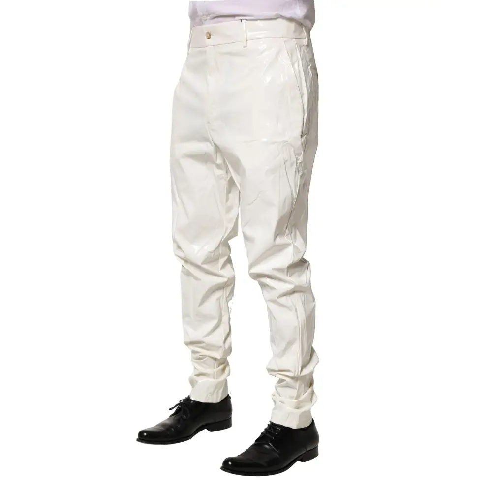 Dolce & Gabbana hvide glansfulde slim fit læderbukser med manchetter, outlet mærkevarer