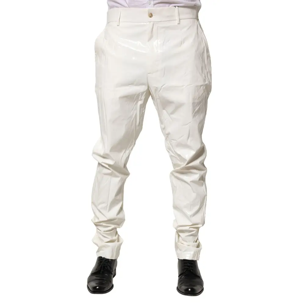 Hvide Dolce & Gabbana patentlæder bukser, tapered, outlet mærkevarer, spar 30-70%