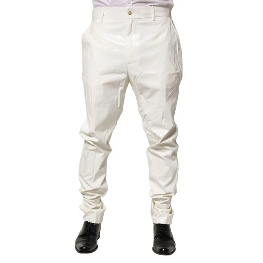 Dolce & Gabbana hvide patent læder bukser, outlet mærkevarer, spar 30-70%