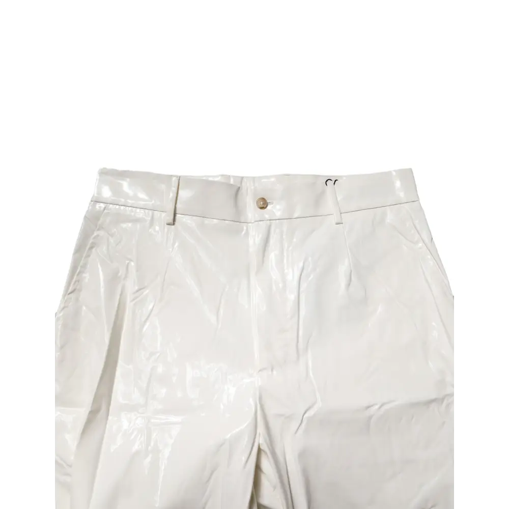 Dolce & Gabbana hvide glansfulde læderbukser, outlet mærkevarer, spar 30-70%