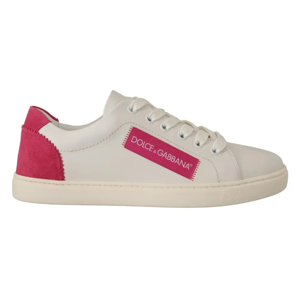 Dolce & Gabbana hvide sneakers med pink suede hæl, outlet mærkevarer