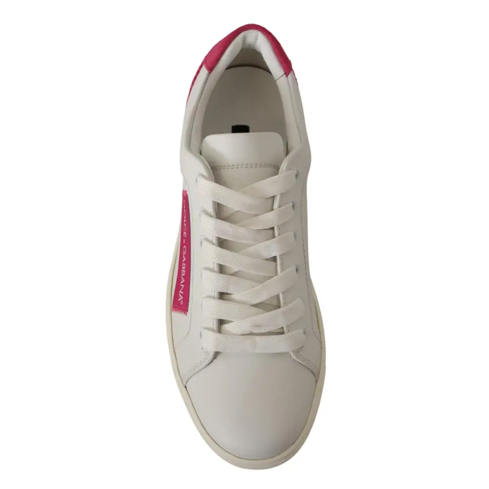 Hvid læder Dolce & Gabbana sneakers med pink accenter, outlet mærkevarer