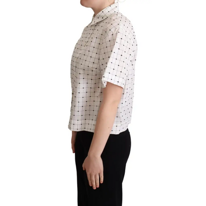 Hvid Dolce & Gabbana polka dot bomuldsskjorte med knapkrave