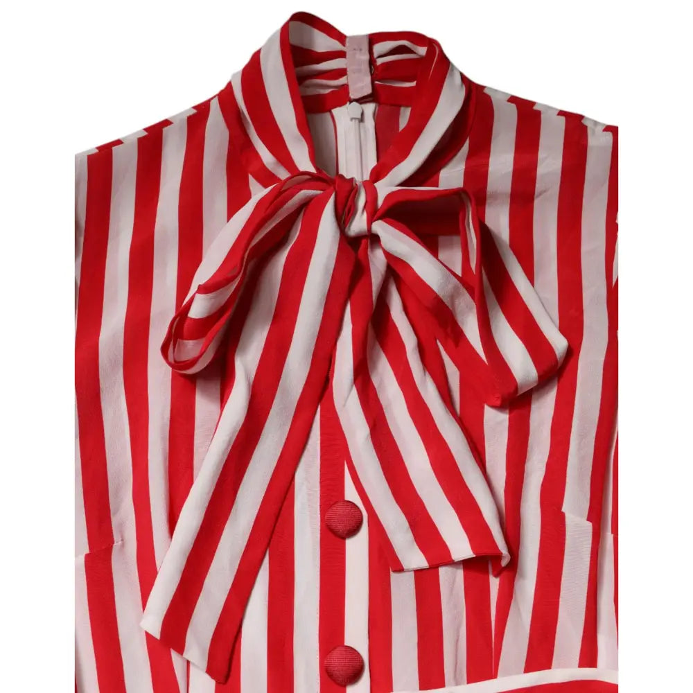 Dolce & Gabbana White Red Stripes Long Sleeves Midi Dress