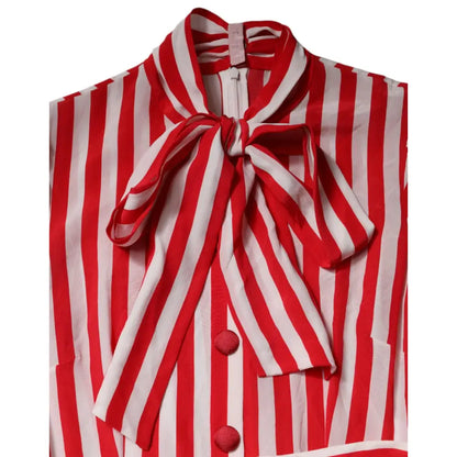 Dolce & Gabbana White Red Stripes Long Sleeves Midi Dress