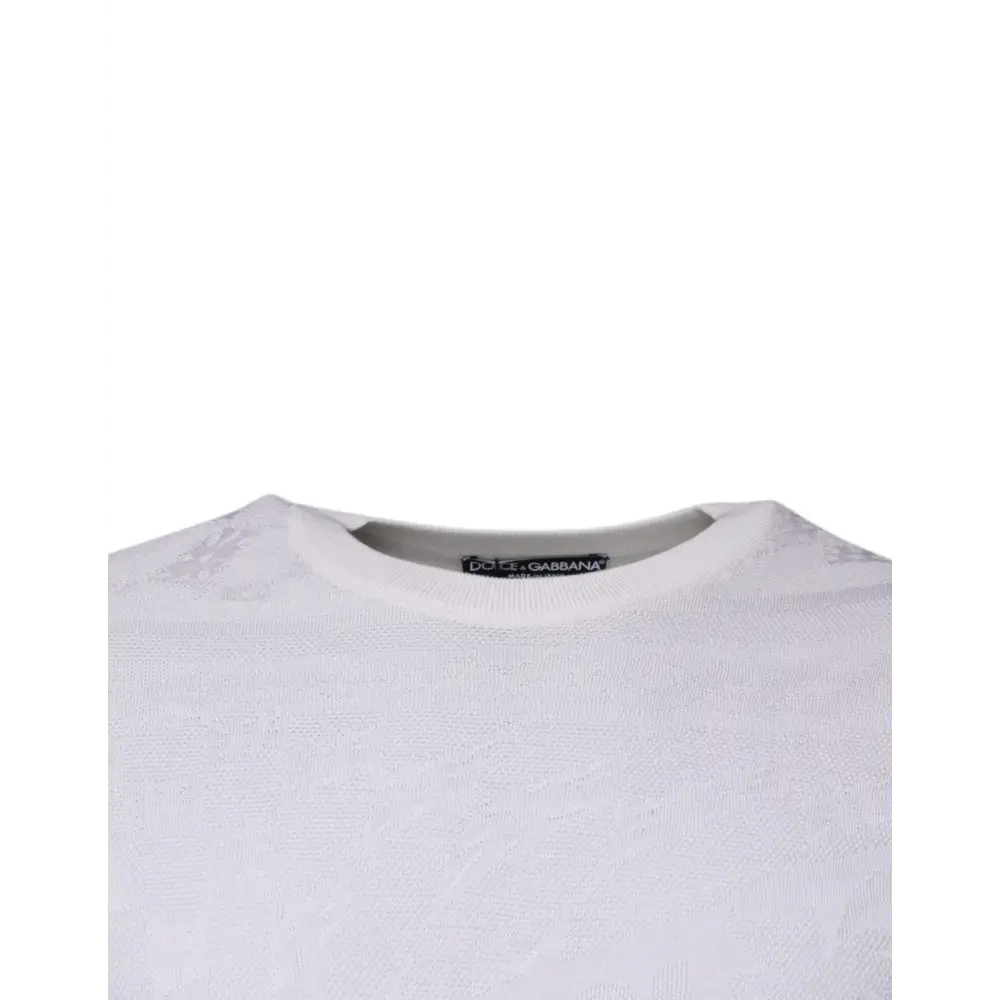 Dolce & Gabbana White Silk Crew Neck Men Pullover Sweater - Sweaters