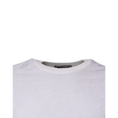 Dolce & Gabbana White Silk Crew Neck Men Pullover Sweater - Sweaters