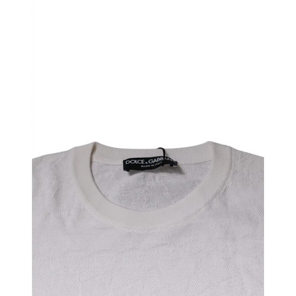 Dolce & Gabbana White Silk Crew Neck Men Pullover Sweater - Sweaters