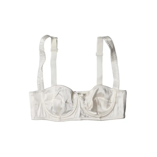 Dolce & Gabbana White Silk Satin Underwire Bra Semi Pad Underwear - IT2/S