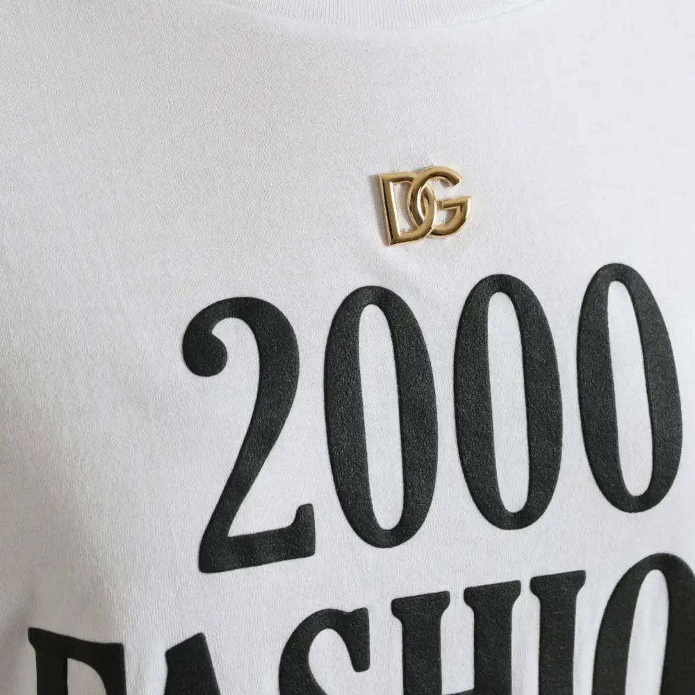 Dolce & Gabbana White Slogan Print Lacing Detailed T-shirt