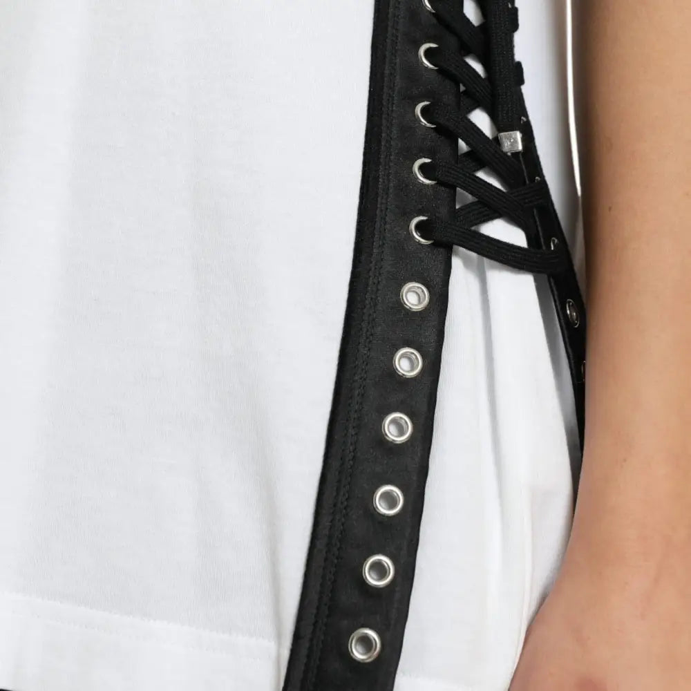 Dolce & Gabbana White Slogan Print Lacing Detailed T-shirt