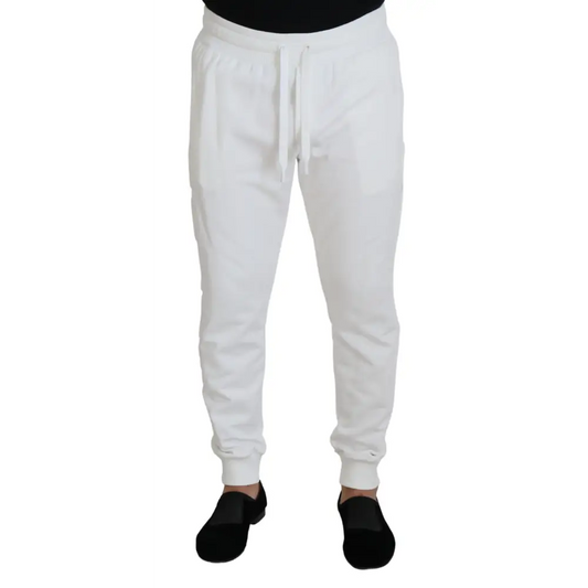 Dolce & Gabbana white sport logo cotton joggers med snøre og manchetter