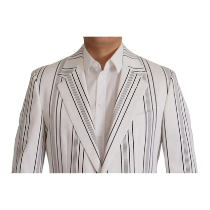 Dolce & Gabbana White Stripes Cotton Single Breasted Blazer