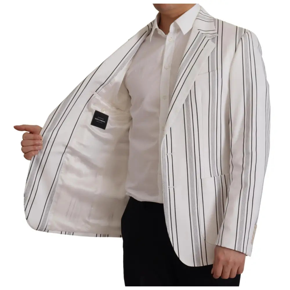Dolce & Gabbana White Stripes Cotton Single Breasted Blazer