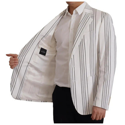 Dolce & Gabbana White Stripes Cotton Single Breasted Blazer