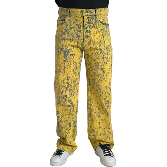 Gule Dolce & Gabbana bomuld tie dye straight denim jeans med grå splat mønster